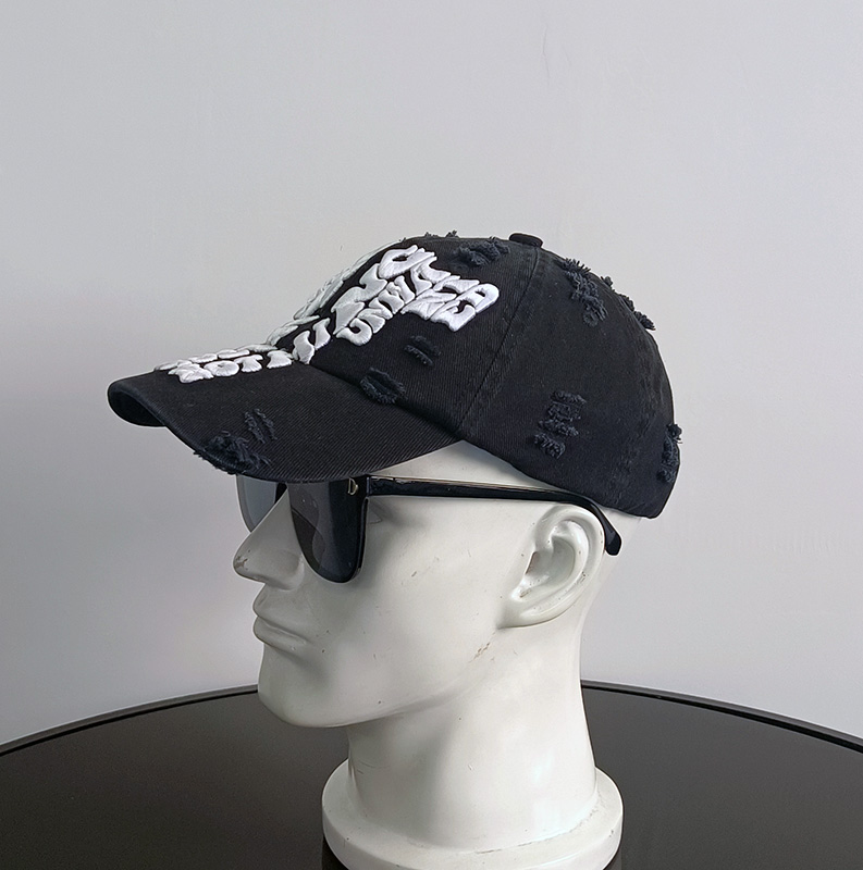 Daewen# washed cap with ripped details and white 3D embroidery