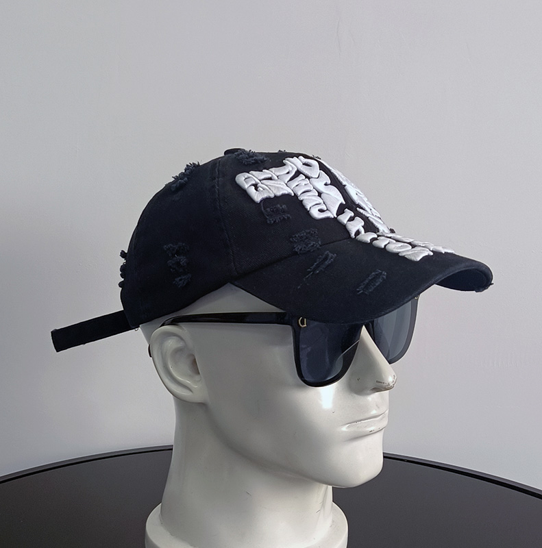 Daewen# washed cap with ripped details and white 3D embroidery