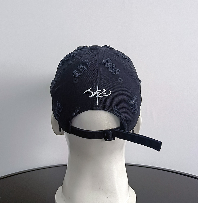 Daewen# washed cap with ripped details and white 3D embroidery