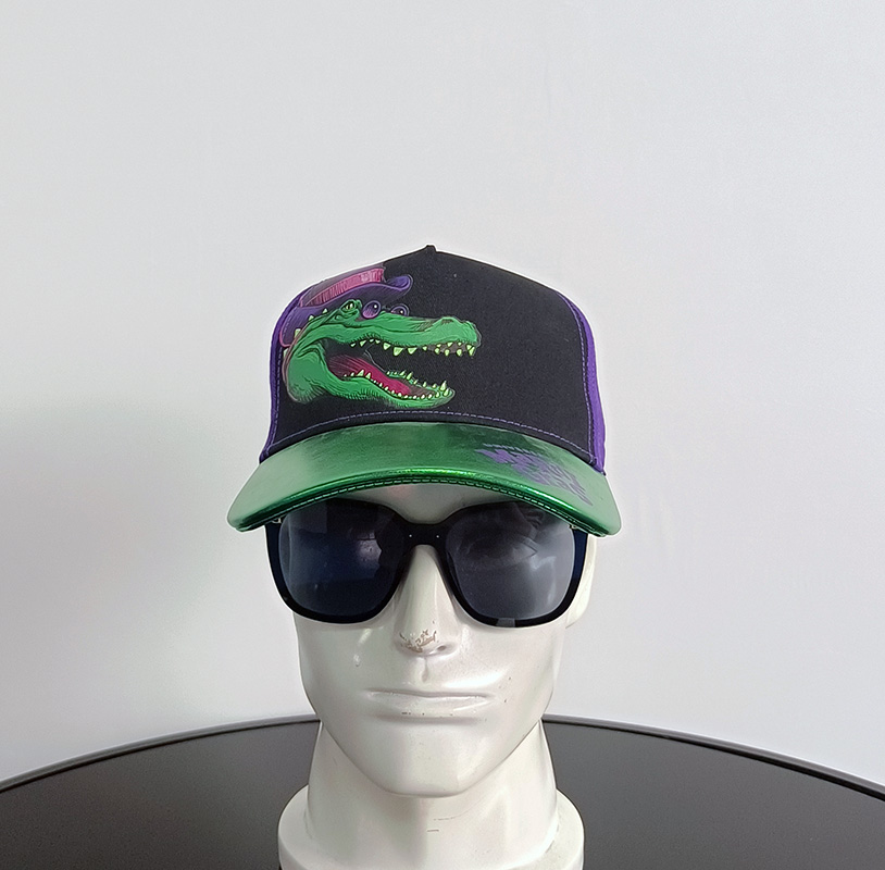 Daewen# baseball cap digitally printed with cotton body and shiny faux leather brim