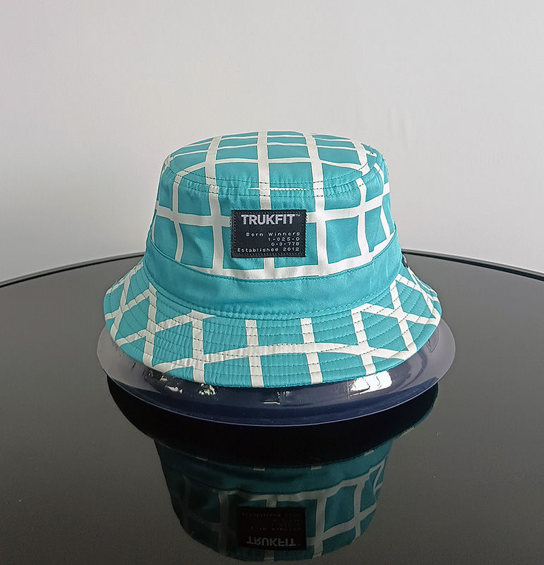 Daewen# bucket hat with digital printing turquoise and white grid pattern