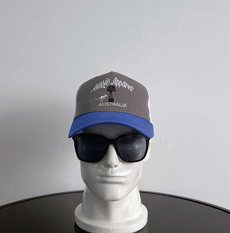 Daewen# trucker cap with distinct panel and mesh sections