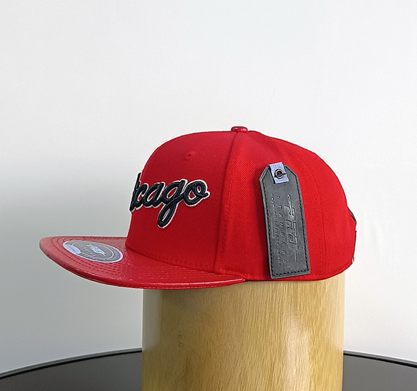 Daewen# snapback cap with faux leather brim and embroidery