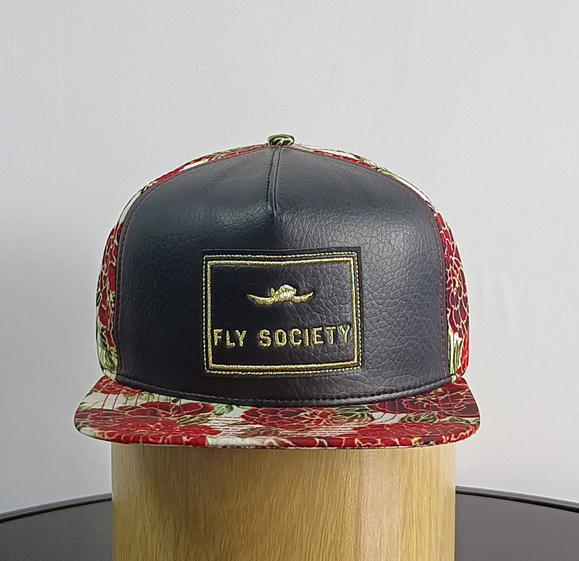Daewen# snapback cap with leather front and printing back