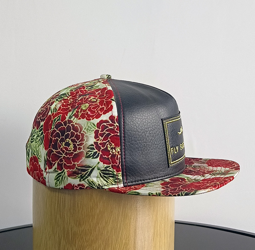 Daewen# snapback cap with leather front and printing back
