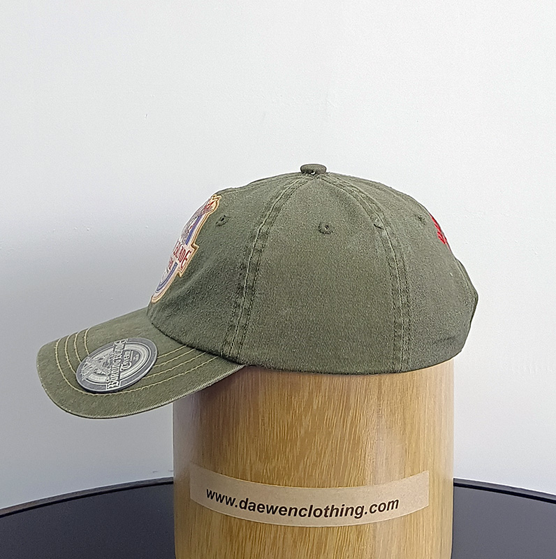 Daewen# washed cap with embroidery and metal button