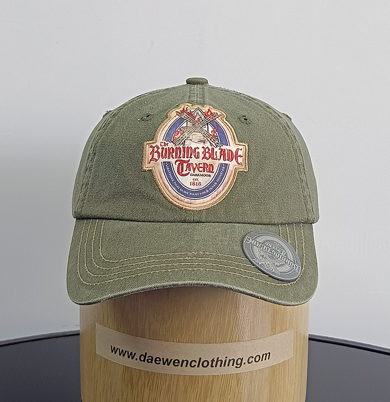 Daewen# washed cap with embroidery and metal button