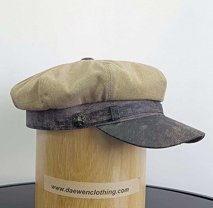 Daewen# classical hat with faux leather and cotton fabric